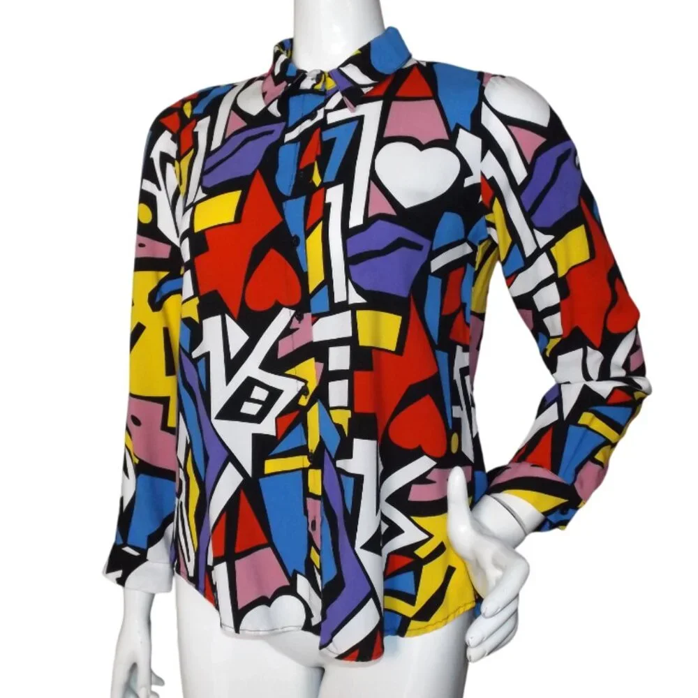 Vintage Blouse, M, 90's Vibes, Color block/patterns, Long sleeve, Button Up - Picture 3 of 9